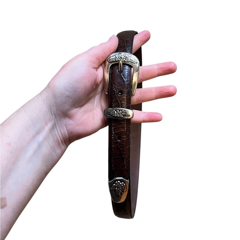Brown Leather Belt with Silver Buckle
